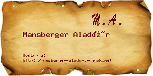 Mansberger Aladár névjegykártya